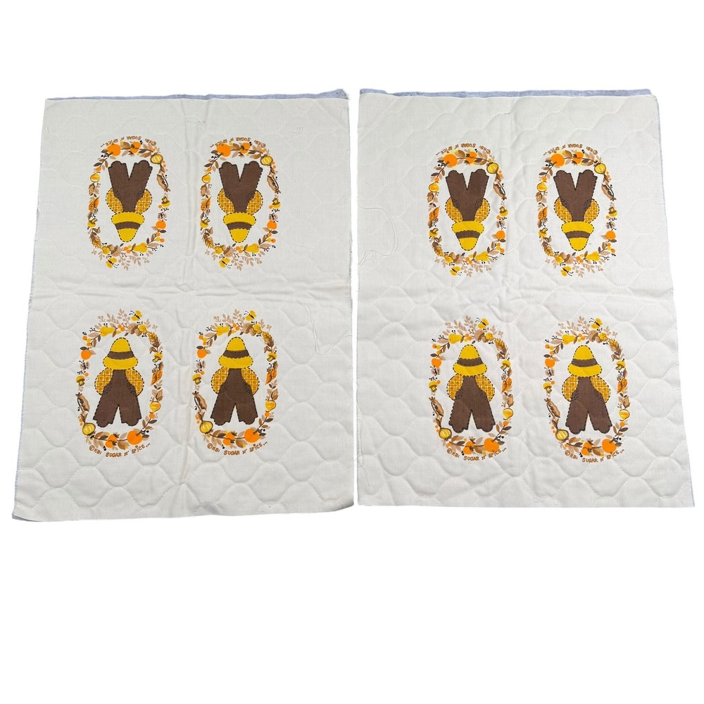 Vintage Sugar N‎ Spice Quilted Fabric Panels Scarecrow Fall Harvest Set 21x15